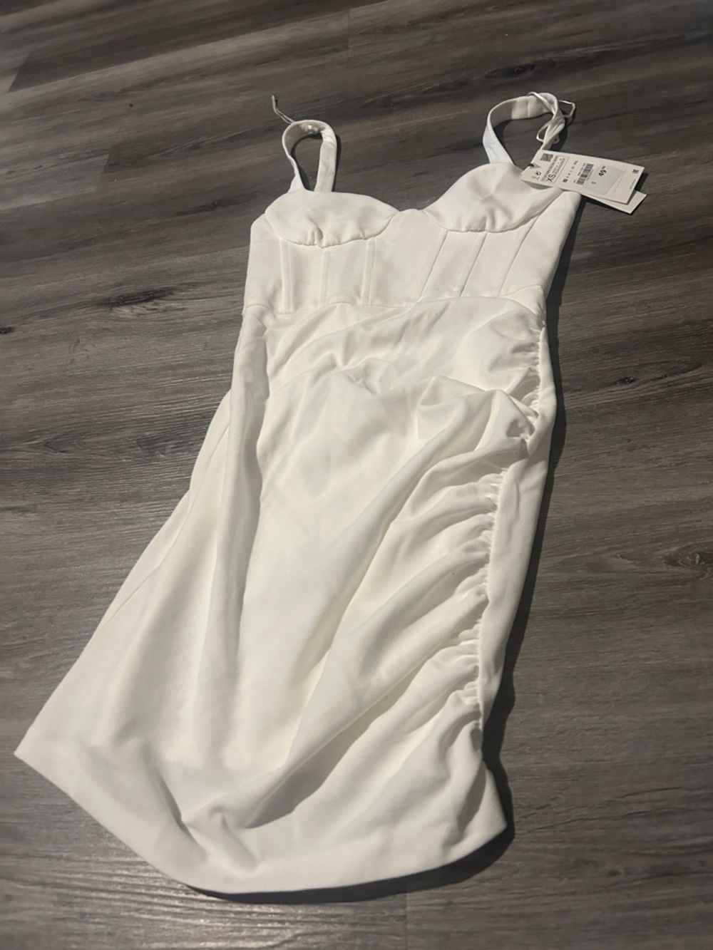 Zara White Fitted Ruched Mini Dress